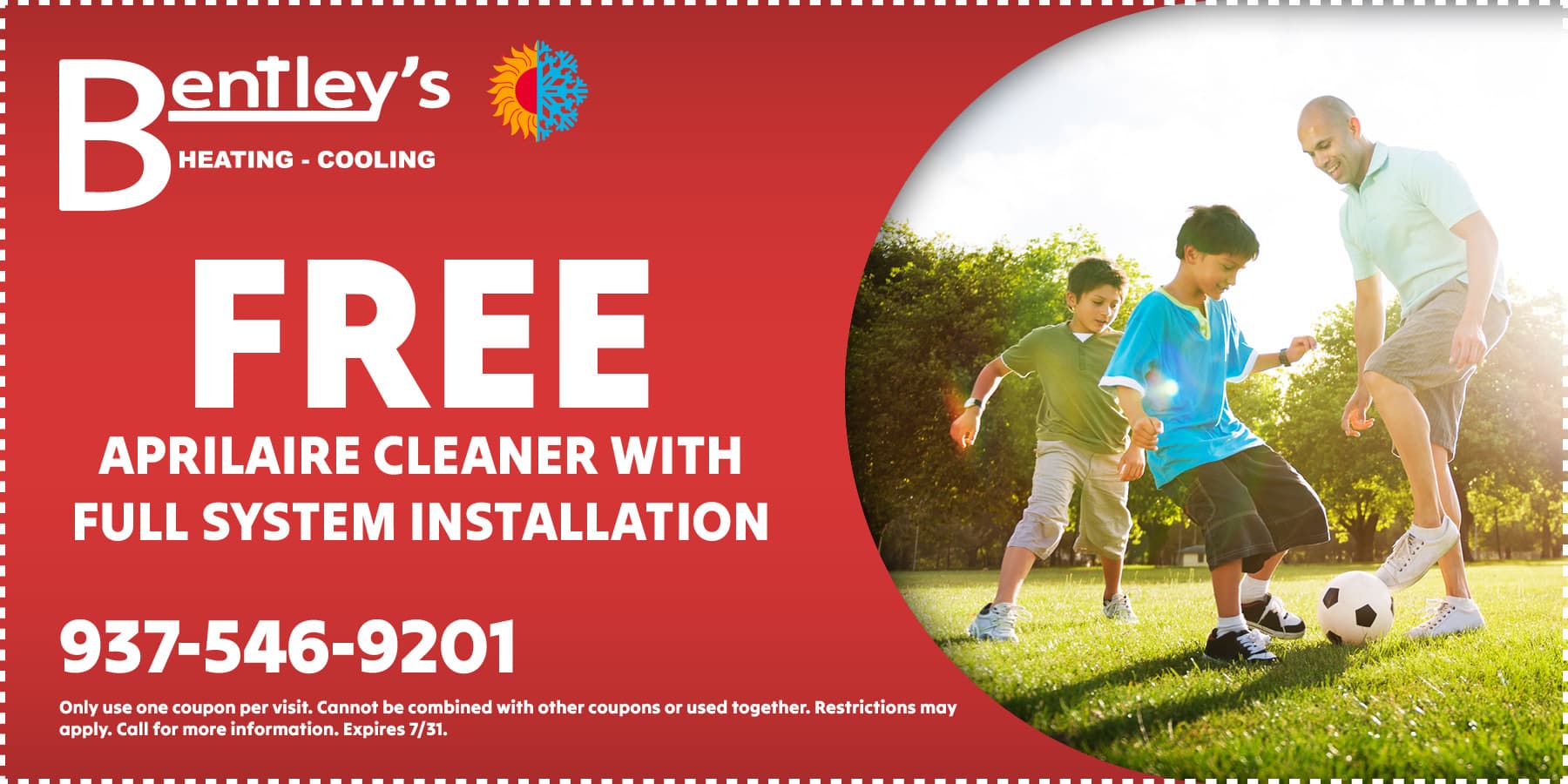 Coupon for 3. Free AprilAire cleaner with full system installation.
